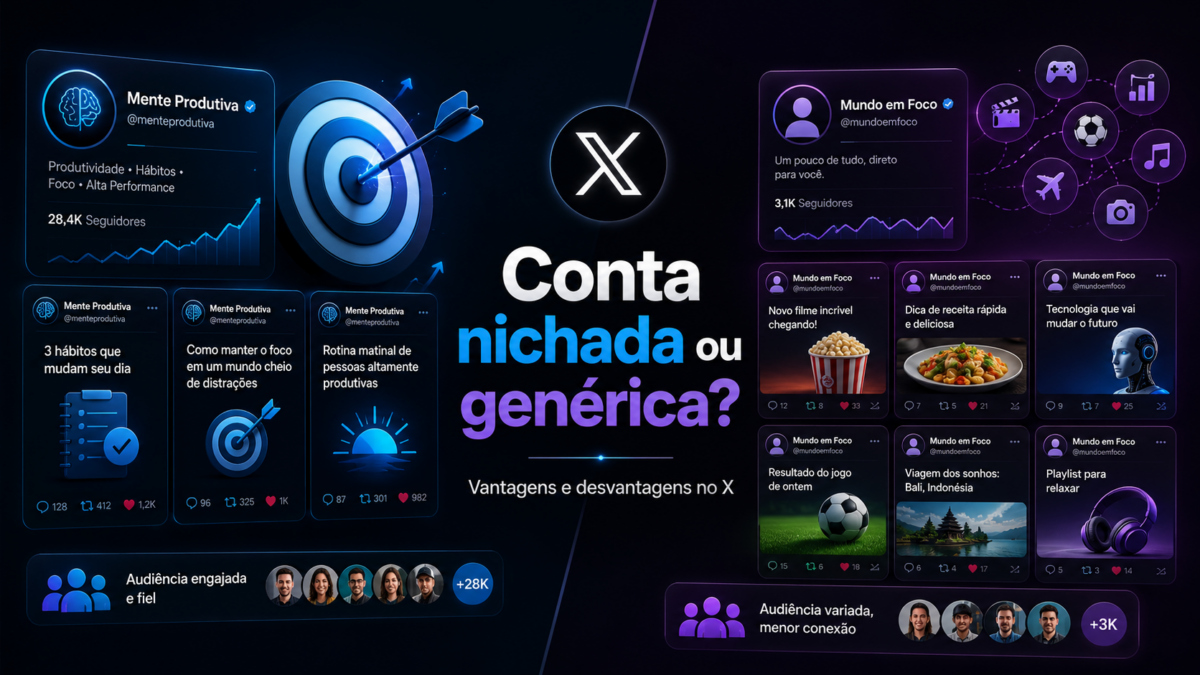 Conta nichada ou genérica no X: vantagens e desvantagens de cada estratégia